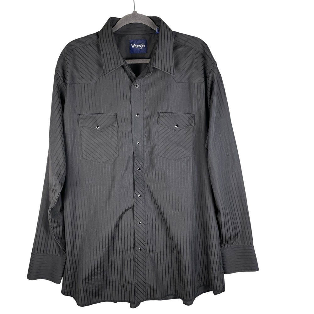 Wrangler Western Shirt Mens 2XLT Black Vintage Pinstripe Pearl Snap 1075214BK